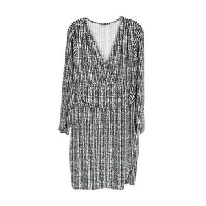 Ellie Kai Dress Womens Size 12 Charcoal Ivory Geometric Stretch Nylon Faux Wrap